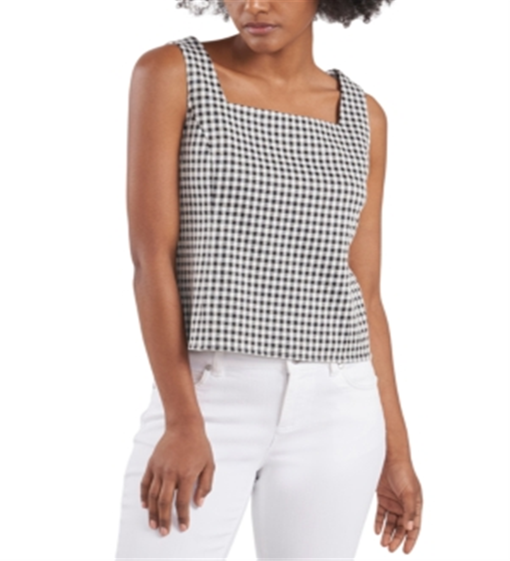 Riley & Rae Women's Check Sleeveless Square Neck Top Black Size Medium