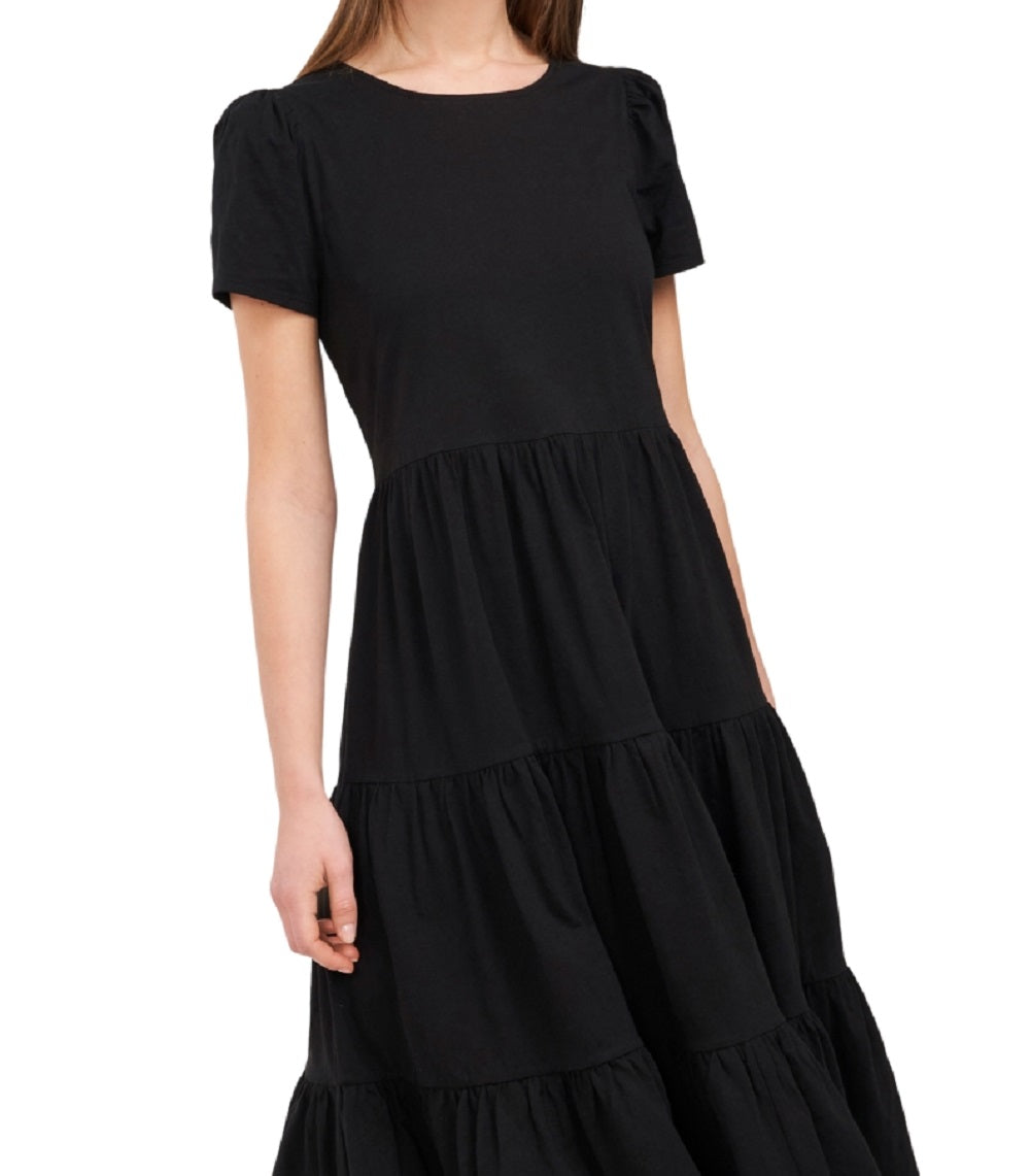 Riley & Rae Women's Lacey Tiered Puff Sleeve Dress Black Size Small