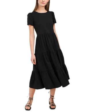 Riley & Rae Women's Lacey Tiered Puff Sleeve Dress Black Size Large
