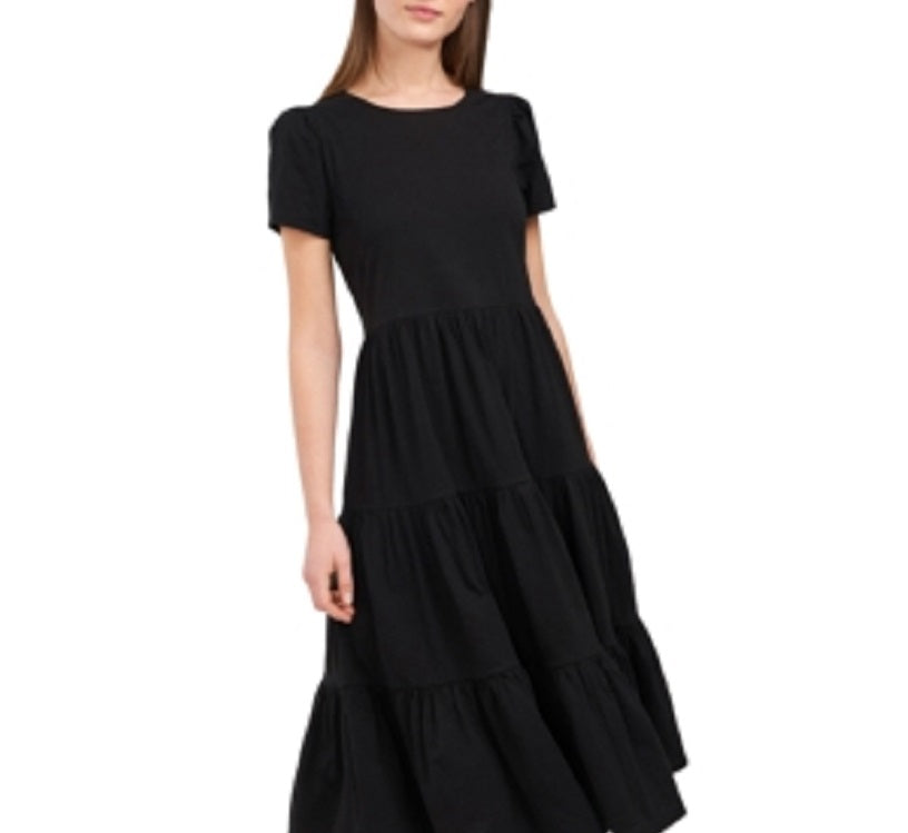 Riley & Rae Women's Lacey Tiered Puff Sleeve Dress Black Size Large