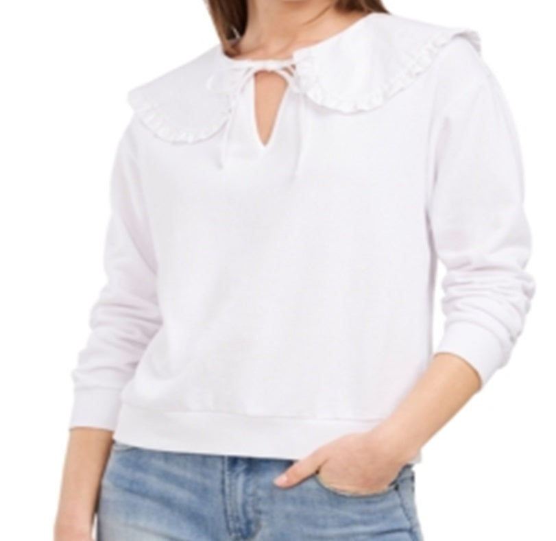 Riley & Rae Women's Blake Oversized Collar Sweatshirt Top White Size X-Large