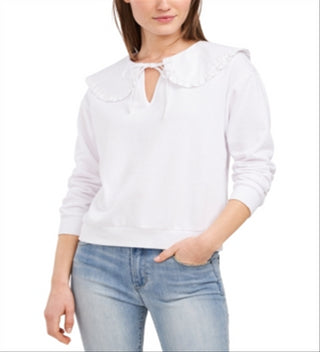 Riley & Rae Women's Blake Oversized Collar Sweatshirt Top White Size X-Large