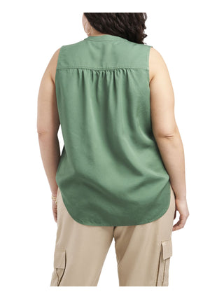 Vince Camuto Women's Pleated Sleeveless V Neck Top Green Size 2X