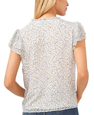 CeCe Women's Flutter Sleeve Floral Print Top Gray Size Small