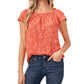 CeCe Women's Square Neck Floral Print Blouse Orange Size Medium