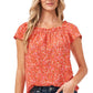 CeCe Women's Square Neck Floral Print Blouse Orange Size Medium