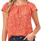 CeCe Women's Square Neck Floral Print Blouse Orange Size Medium