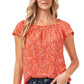 CeCe Women's Square Neck Floral Print Blouse Orange Size X-Large