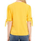 CeCe Women's Ruffled Tie Pleated Button Closures Elbow Sleeve V Neck Blouse Yellow Size X-Small