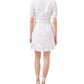 1.STATE Women's Embroidered Ruffled Eyelet Self Tie Belt Lined Zippe Floral Elbow Sleeve Surplice Neckline Short Party Faux Wrap Dress White