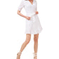 1.STATE Women's Embroidered Ruffled Eyelet Self Tie Belt Lined Zippe Floral Elbow Sleeve Surplice Neckline Short Party Faux Wrap Dress White