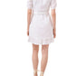 1.STATE Women's Embroidered Ruffled Eyelet Self Tie Belt Lined Zippe Floral Elbow Sleeve Surplice Neckline Short Party Faux Wrap Dress White