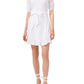 1.STATE Women's Embroidered Ruffled Eyelet Self Tie Belt Lined Zippe Floral Elbow Sleeve Surplice Neckline Short Party Faux Wrap Dress White
