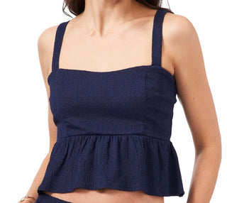 1.STATE Women's Cropped Sleeveless Peplum Top Blue