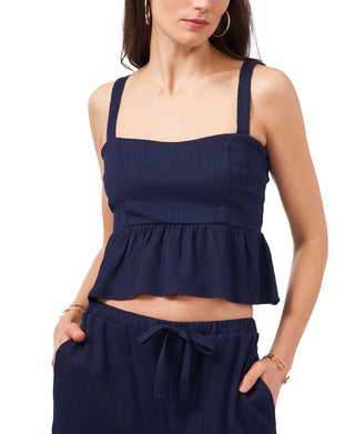 1.STATE Women's Cropped Sleeveless Peplum Top Blue