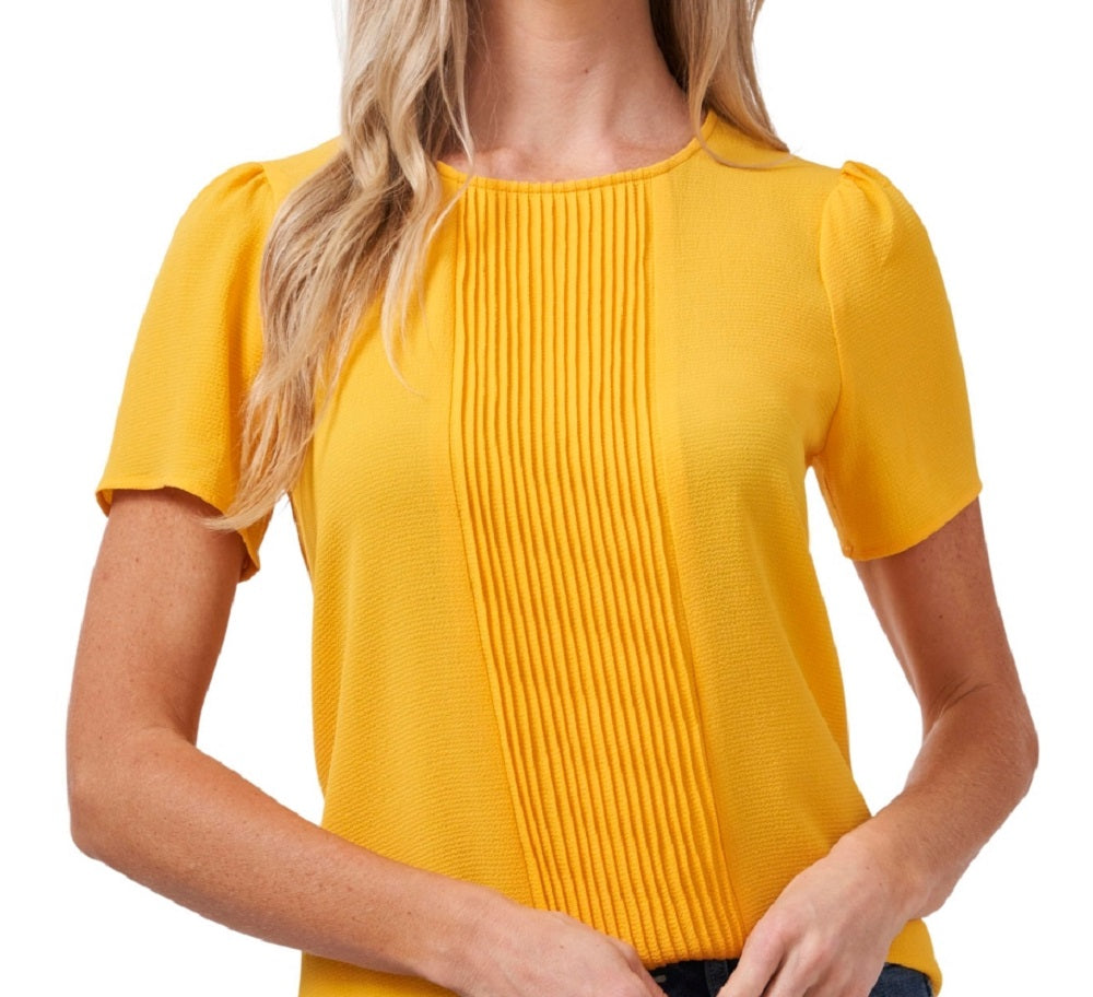 CeCe Women's Pin Tucked Blouse Top Yellow Size Medium