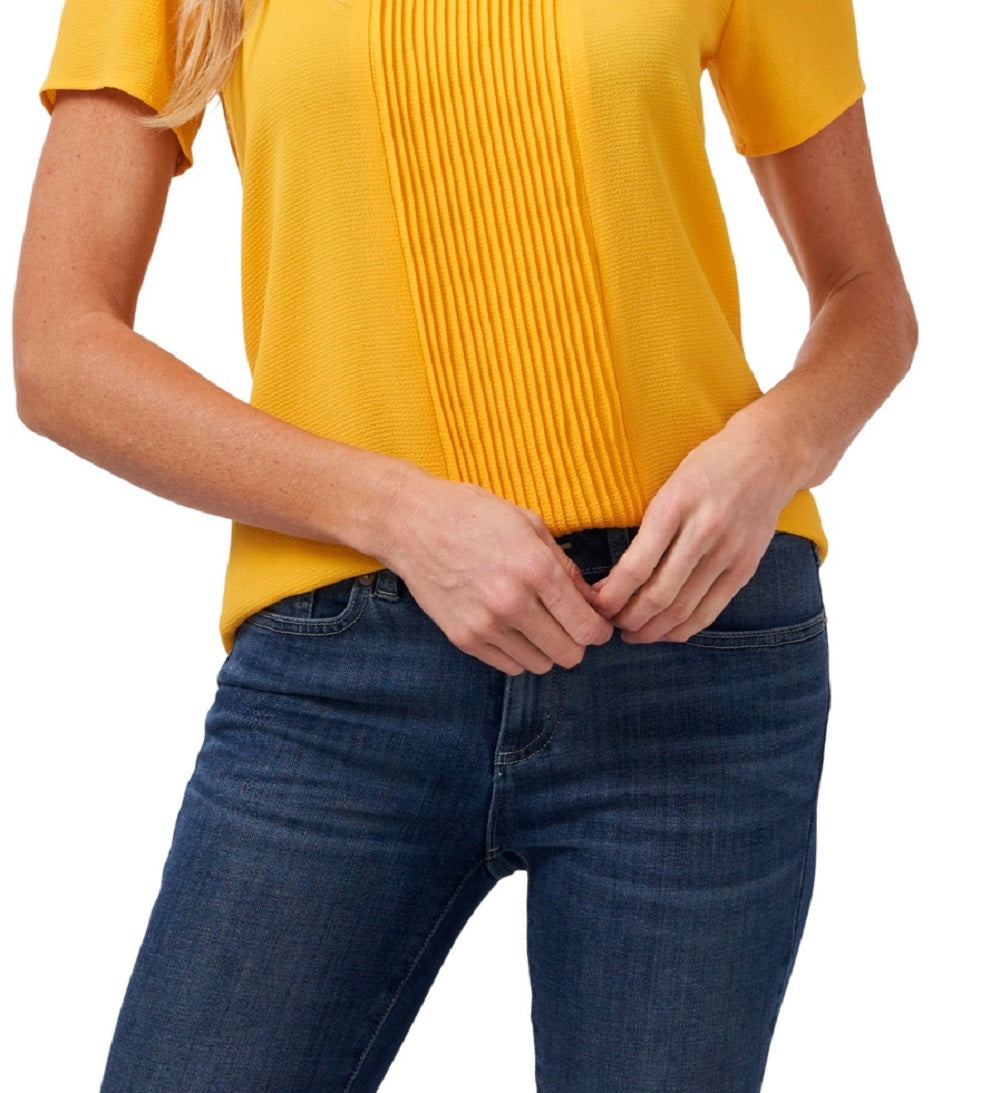 CeCe Women's Pin Tucked Blouse Top Yellow Size Medium