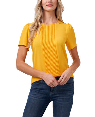 CeCe Women's Pin Tucked Blouse Top Yellow Size Medium