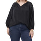 Vince Camuto Women's Keyhole Rumple Satin Blouse Black Size 1X
