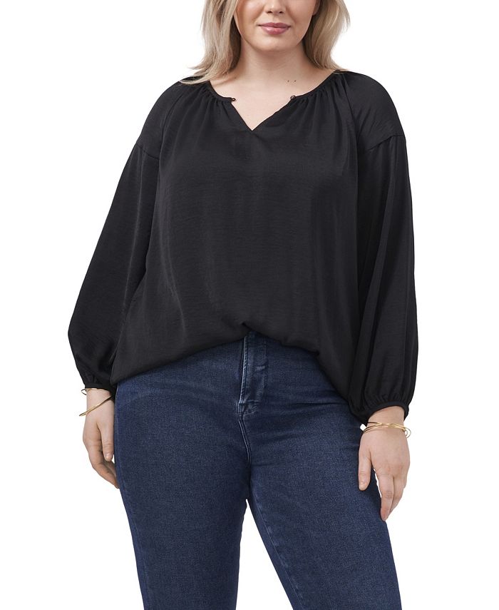 Vince Camuto Women's Keyhole Rumple Satin Blouse Black Size 1X