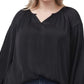 Vince Camuto Women's Keyhole Rumple Satin Blouse Black Size 1X