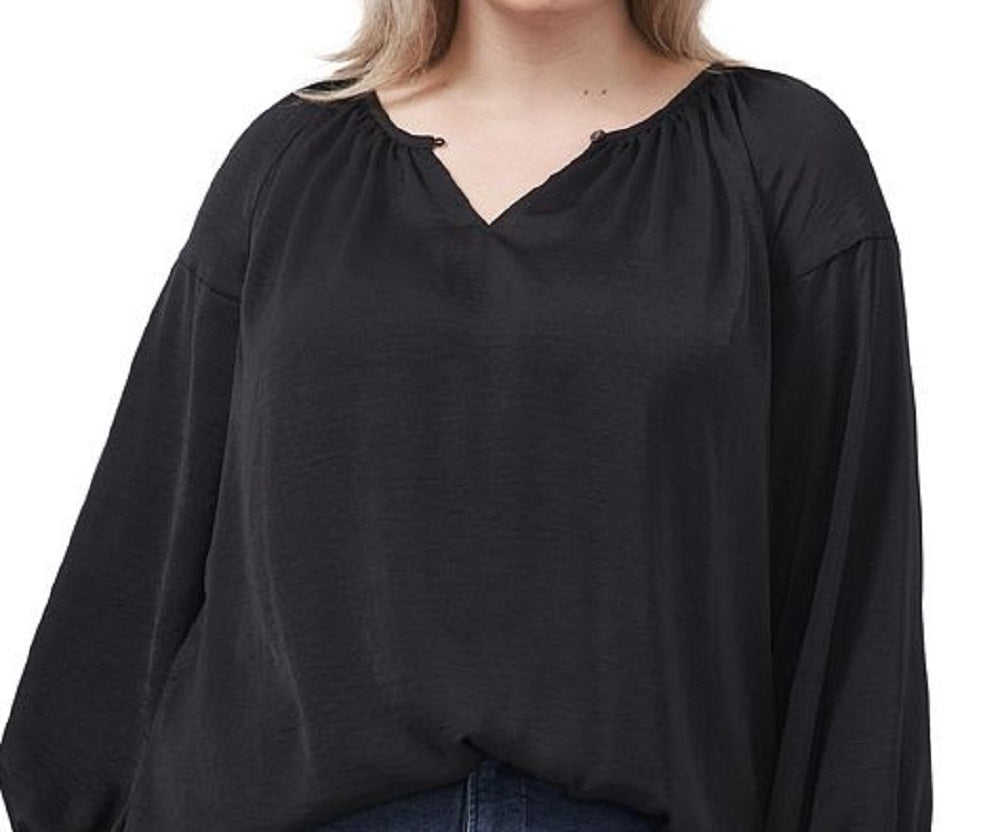 Vince Camuto Women's Keyhole Rumple Satin Blouse Black Size 1X