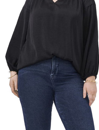 Vince Camuto Women's Keyhole Rumple Satin Blouse Black Size 1X
