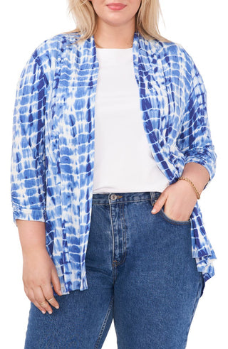 Vince Camuto Women's Tie Dye Open Front Cardigan Blue Size 1X