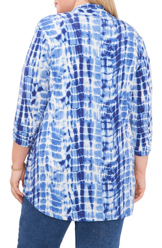 Vince Camuto Women's Tie Dye Open Front Cardigan Blue Size 1X