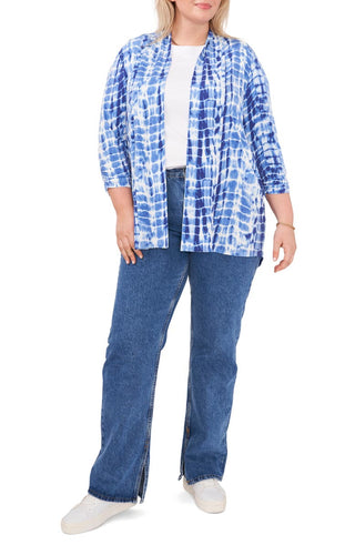 Vince Camuto Women's Tie Dye Open Front Cardigan Blue Size 1X