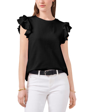 Vince Camuto Women's Tiered Ruffled Sleeve T Shirt Black Size Large