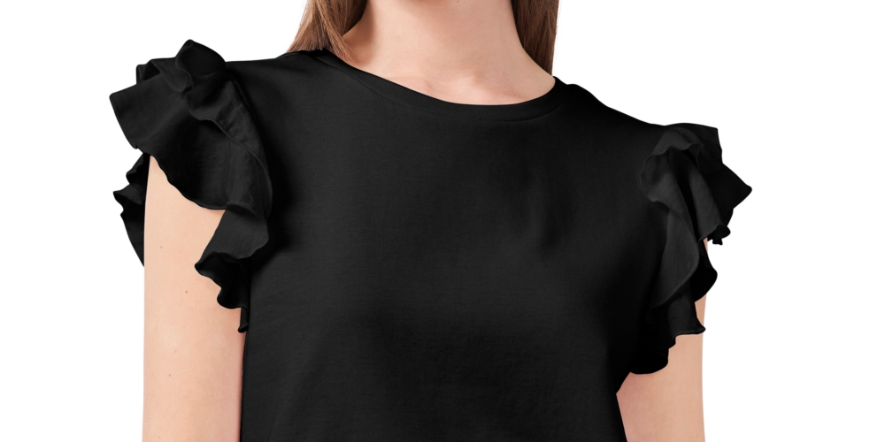 Vince Camuto Women's Tiered Ruffled Sleeve T Shirt Black Size Large