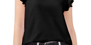 Vince Camuto Women's Tiered Ruffled Sleeve T Shirt Black Size Large