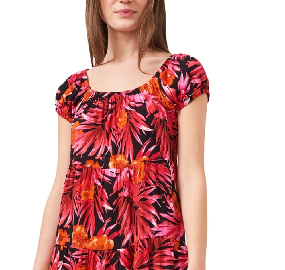 Riley & Rae Women's Floral Short Sleeve Off Shoulder Short Party Fit Flare Dress Red Size X-Small