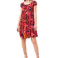 Riley & Rae Women's Floral Short Sleeve Off Shoulder Short Party Fit Flare Dress Red Size X-Small