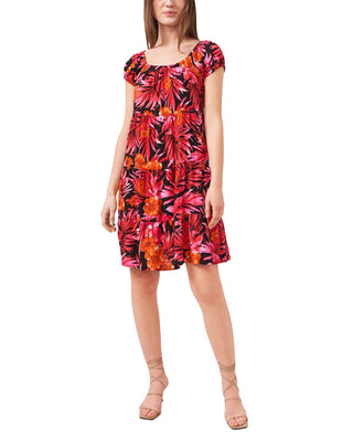 Riley & Rae Women's Floral Short Sleeve Off Shoulder Short Party Fit Flare Dress Red Size X-Small
