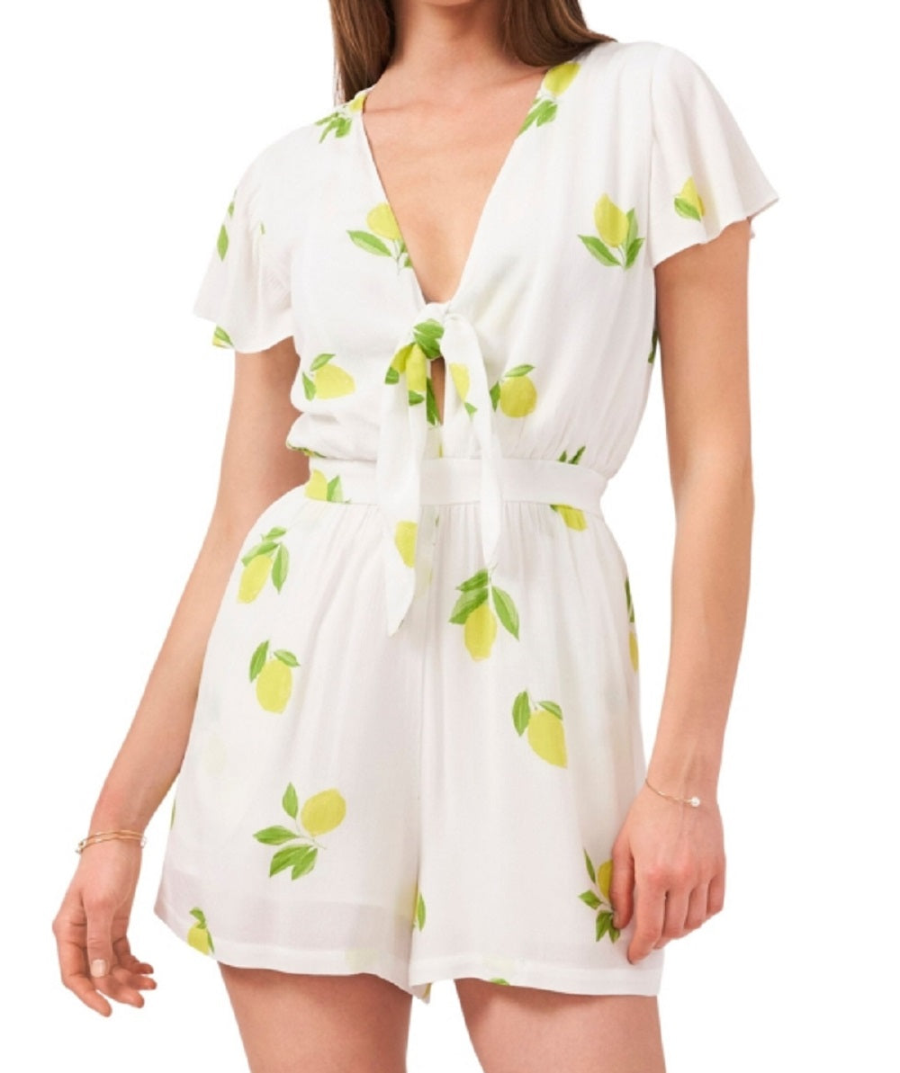 1.STATE Women's Short Sleeve Tie Front Romper Brown Size X-Large