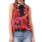 Riley & Rae Women's Tropical Print Tie Neck Blouse Red Size X-Small