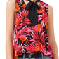 Riley & Rae Women's Tropical Print Tie Neck Blouse Red Size X-Small