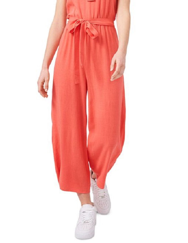 Riley & Rae Women's Coral Zippered Ruched Tie Belt Sleeveless Sweetheart Neckline Wide Leg Jumpsuit Orange Size 8