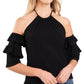 CeCe Women's Off The Shoulder Halter Neck Knit Top Black Size Large