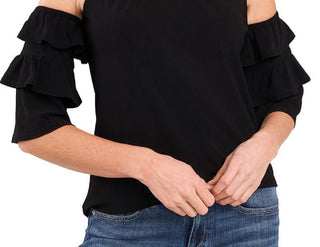 CeCe Women's Off The Shoulder Halter Neck Knit Top Black Size Large