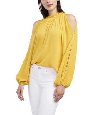 Vince Camuto Women's Cold Shoulder Crepe Top Yellow Size Small