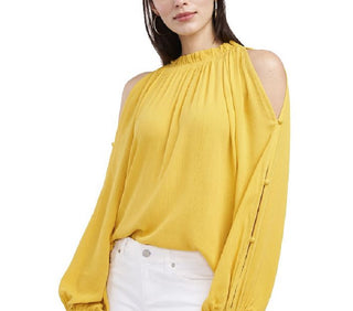 Vince Camuto Women's Cold Shoulder Crepe Top Yellow Size Small
