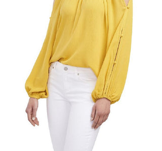 Vince Camuto Women's Cold Shoulder Crepe Top Yellow Size Small