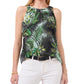 Vince Camuto Women's Printed Keyhole Back Top Black Small