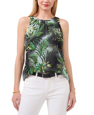 Vince Camuto Women's Printed Keyhole Back Top Black Small