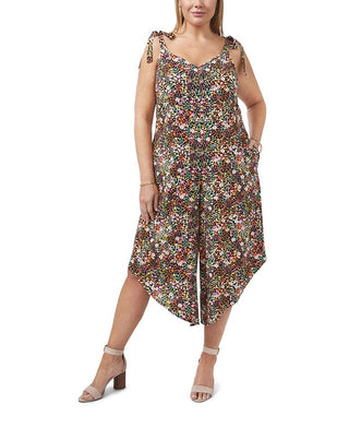 Vince Camuto Women's Floral Bow Tie Jumpsuit Brown Size 2X
