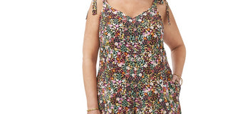 Vince Camuto Women's Floral Bow Tie Jumpsuit Brown Size 2X