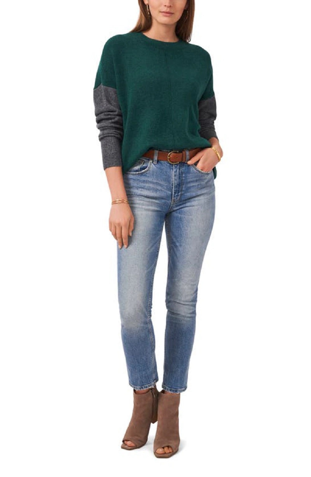 Vince Camuto Women's Colorblock Sweater Green Size X-Small
